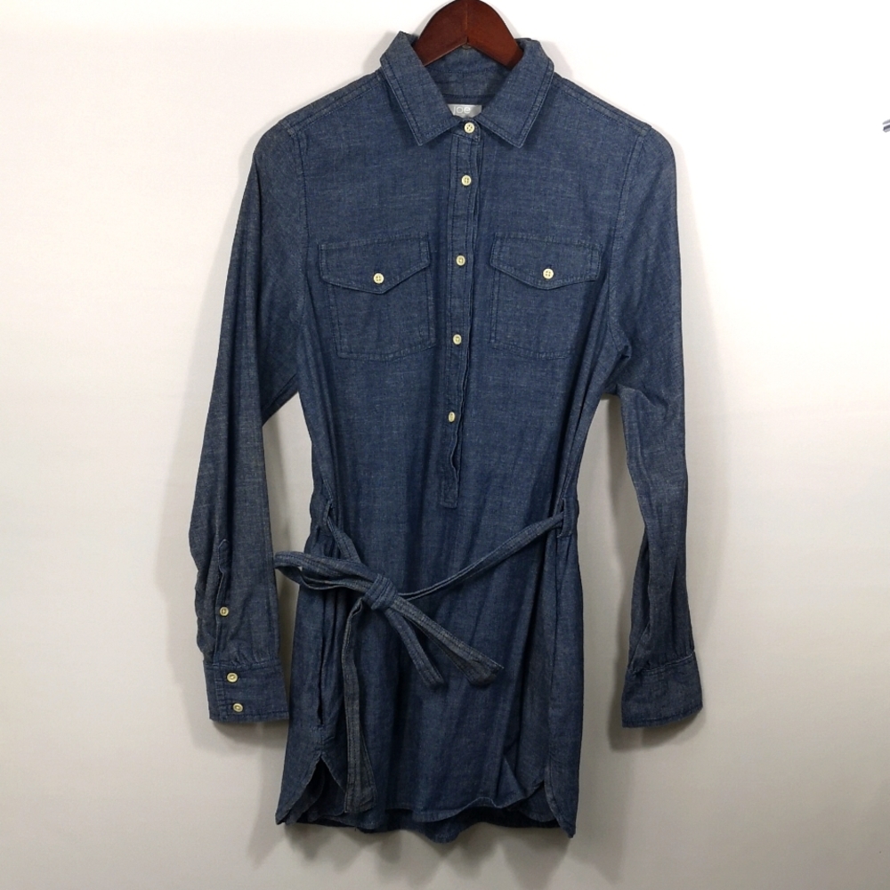 Women's Joe Fresh Med Blue Chambray Dress with Belt and Pockets NWOT, size Small